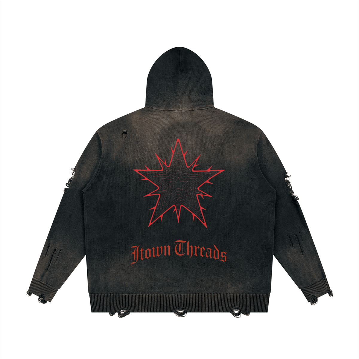 Unisex Distressed Full Zip Sweater