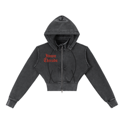 Vintage Washed Cropped Fleece Hoodie