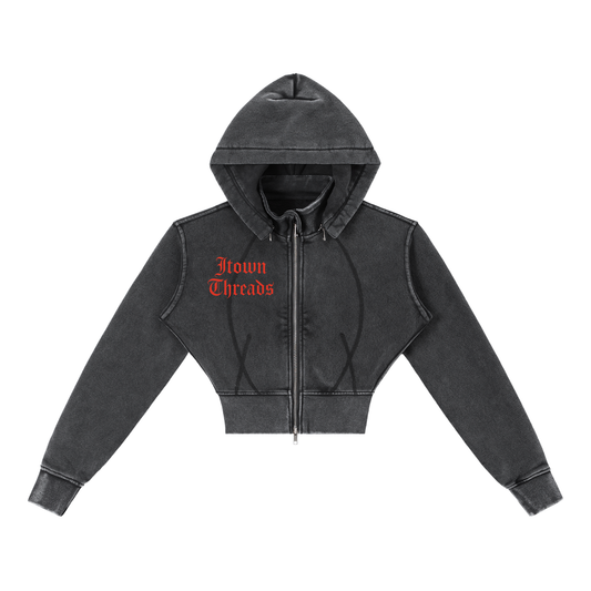Vintage Washed Cropped Fleece Hoodie