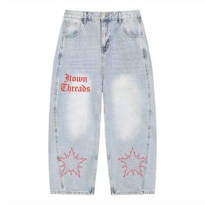 Men's Vintage Wash Sunfade Barrel Leg Jeans