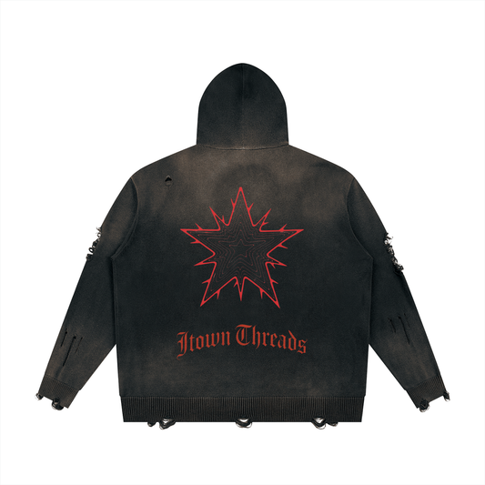 Unisex Distressed Full Zip Sweater