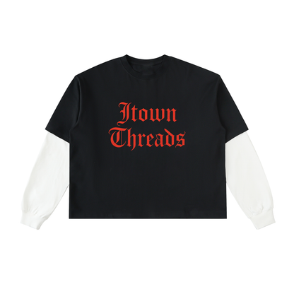 Layered Contrast Sleeve Cotton T-Shirt