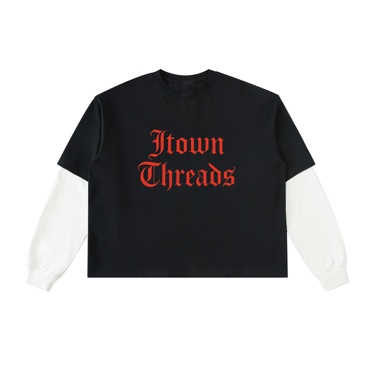 Layered Contrast Sleeve Cotton T-Shirt