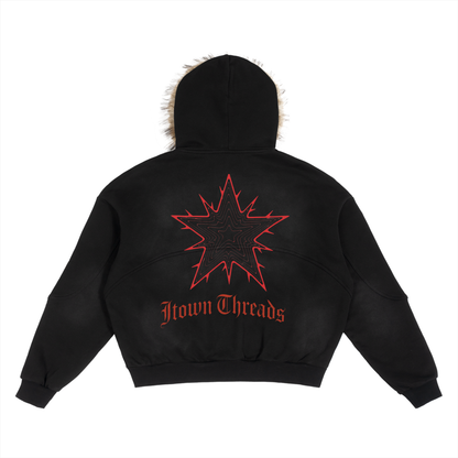 Sun Fade Boxy Detachable Fur Hoodie